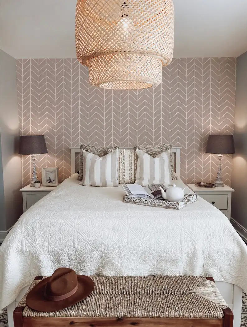 Modern living room with geometric wallpaper in Hollywood, FL
