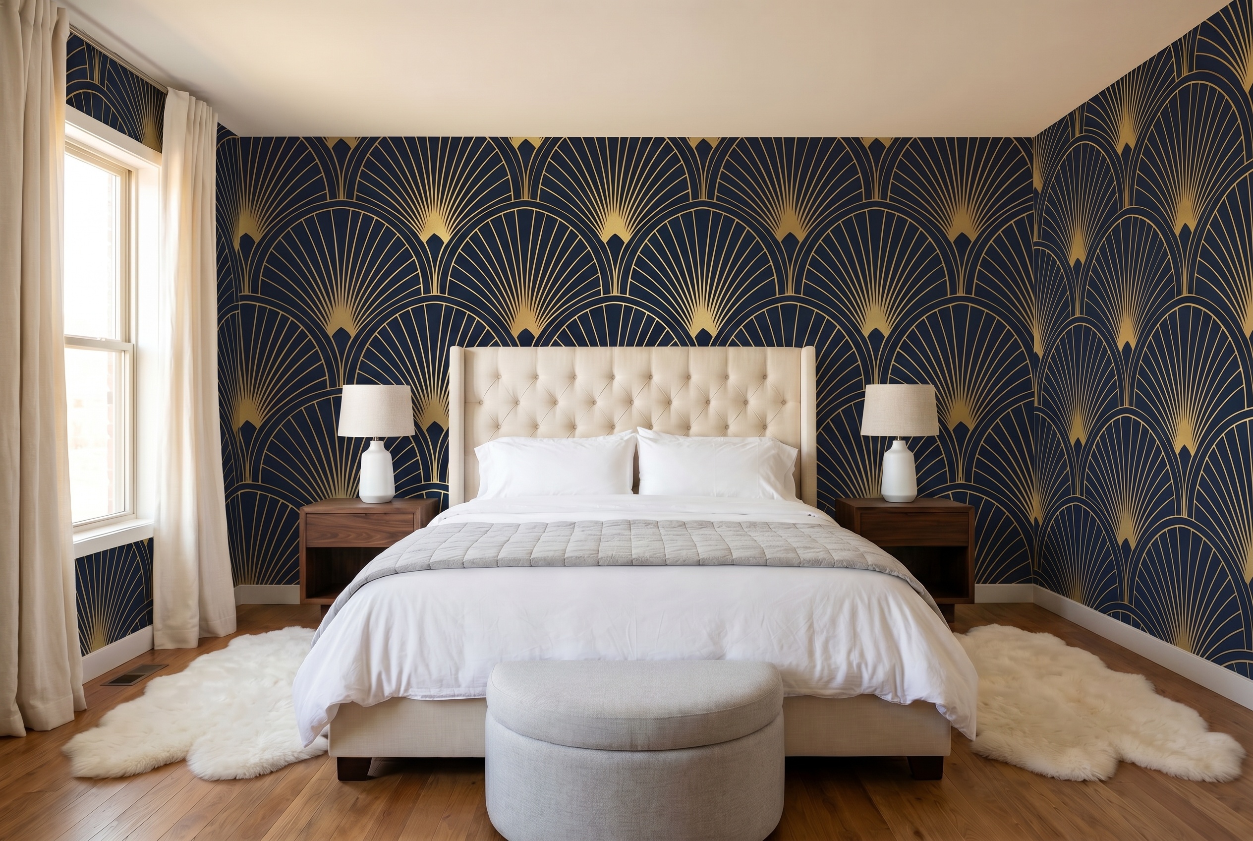 Bedroom after wallpaper installation